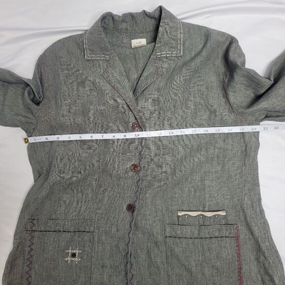 J. JILL shacket gray oversized linen patchwork shirt‎ jacket XS - Picture 7 of 9